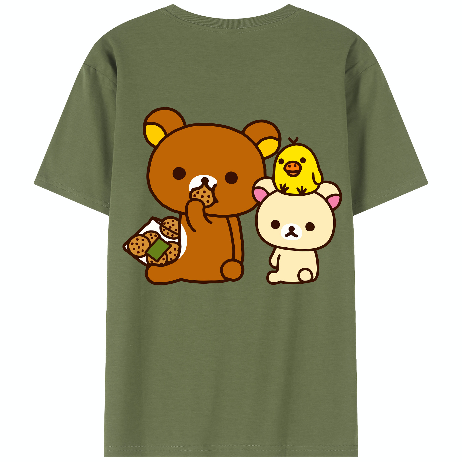 （画像用） リラックマ リラックマ キイロイトリ Rilakkuma Korilakkuma Kiiroitori 綿100％半袖Tシャツ（背面プリント）